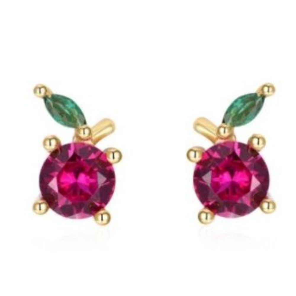 Cubic Zirconia Apple Stud Earrings